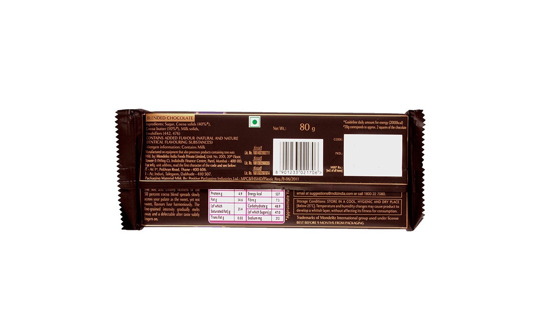Cadbury Bournville Rich Cocoa 50% Dark   Pack  80 grams